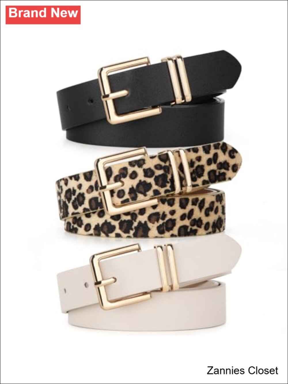 ✨ Women's 3-Pack Faux Leather Belts with Gold Alloy Buckle for Jeans Pants